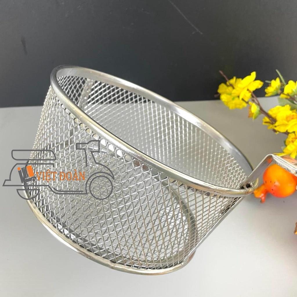 RỔ VỚT XƯƠNG, RỔ LƯỚI CHIÊN KHOAI TÂY, GÀ RÁN , HẢI SẢN tay cầm gỗ 22 cm - INOX không rỉ, viền inox chắc chắc