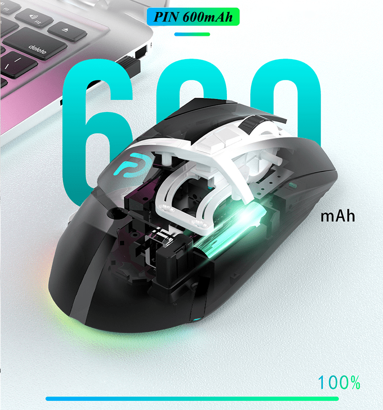 Chuột không dây G502 đèn led RGB nhiều chế độ cực đẹp, kết nối 3 chế độ Bluetooth - USB 2.4G - Dây Type-C