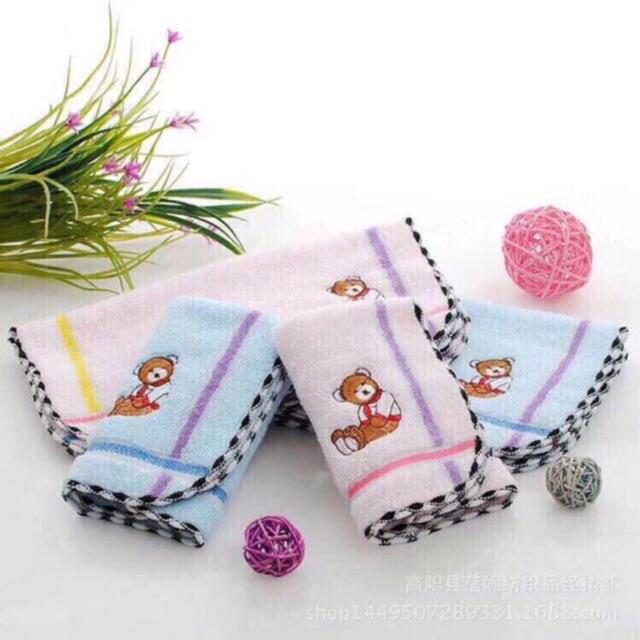 Khăn mặt cho bé siêu mềm mịn thêu gấu dễ thương 100% cotton kt 25x25 cm