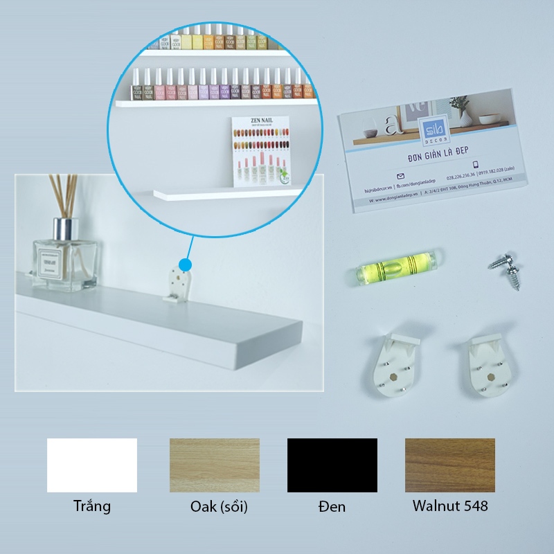 [Không khoan] Kệ Nail, Sơn Móng Dài 60cm Đến 120cm, Rộng 10cm Treo Tường Spa, Nail SIB Decor KT010P