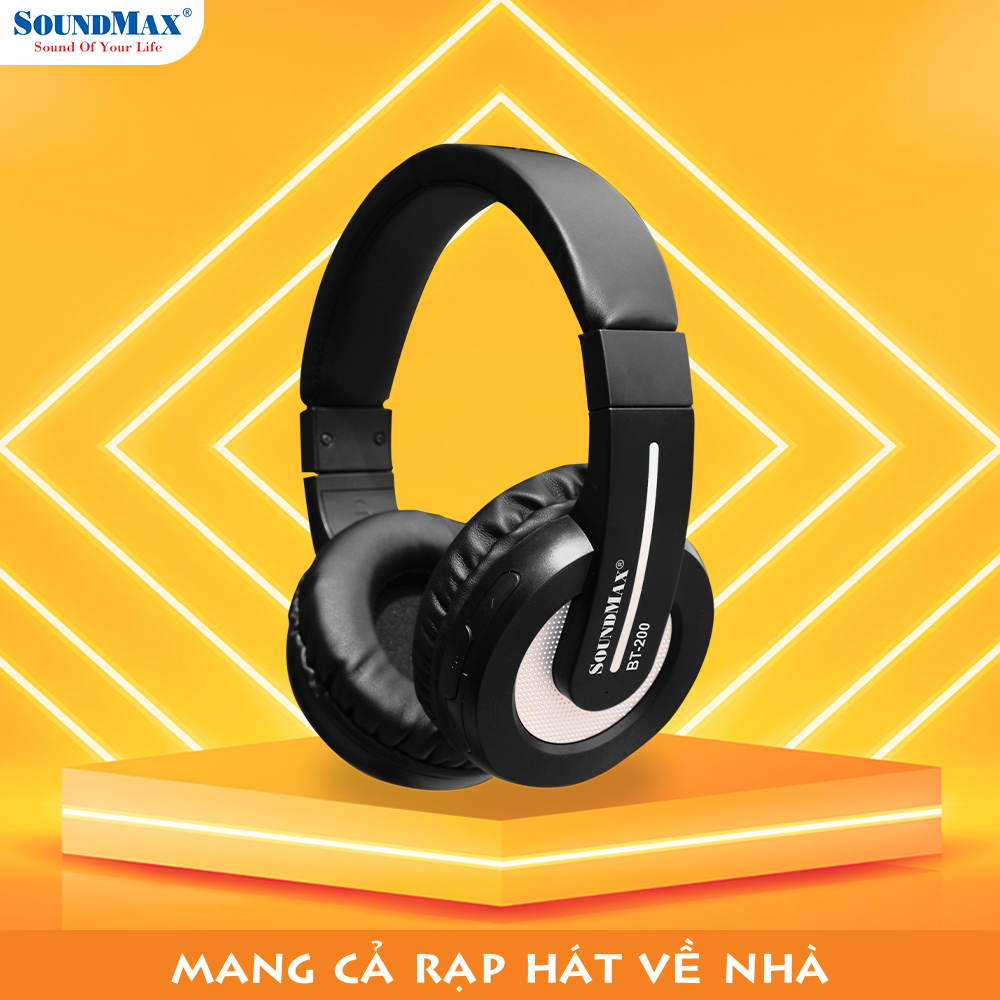 Tai Nghe Bluetooth Chụp Tai Có Micro Tích Hợp SoundMax BT-200 | Bluetooth Headphone SoundMax BT200 | Pin Dung Lượng Cao, Gọn Nhẹ Dễ Dàng Mang Theo, Âm Thanh Ấn Tượng, Thời Gian Nghe Nhạc Lên Đến 8 Tiếng - Hàng Chính Hãng