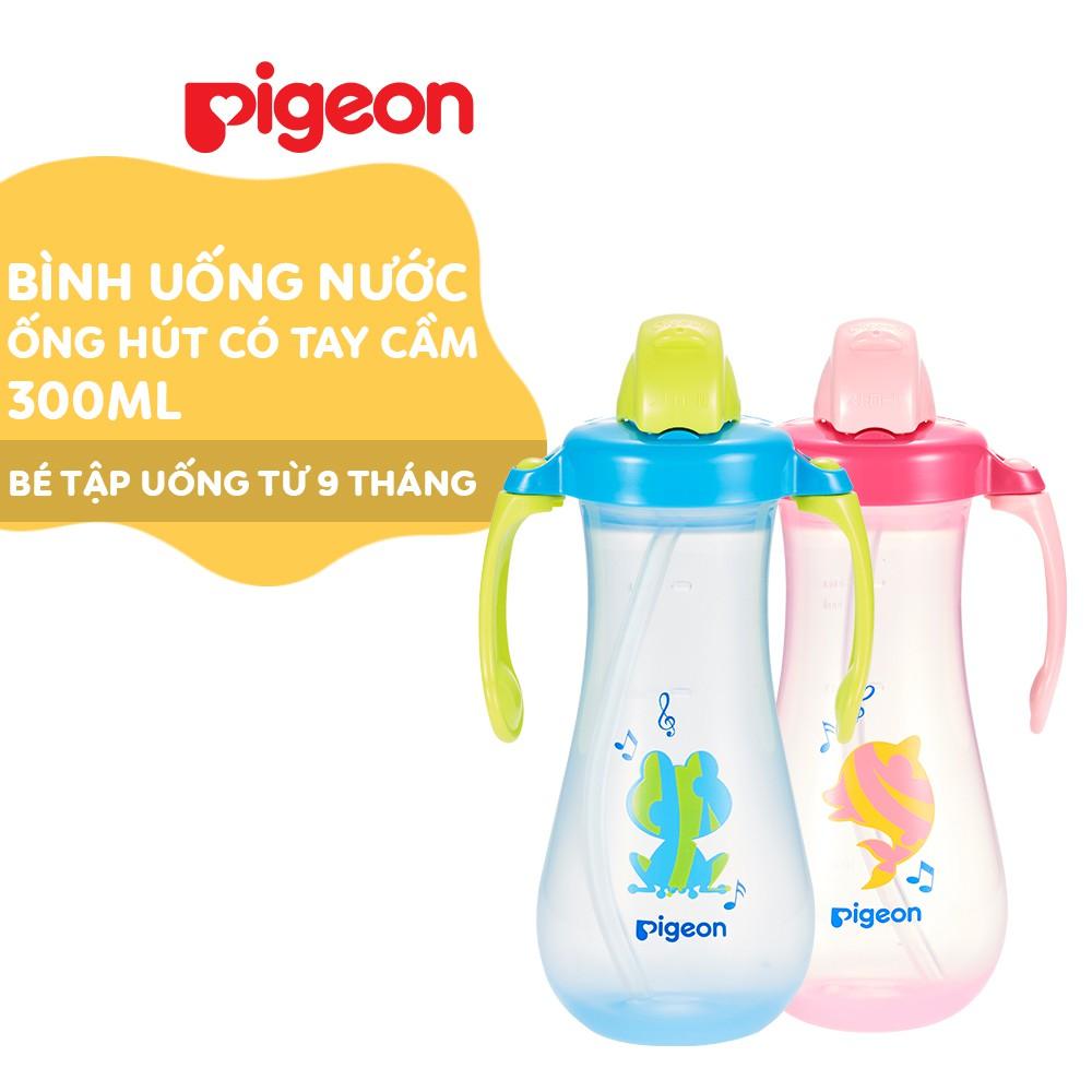 Bình uống nước ống hút có tay cầm Pigeon 300ml - Màu Xanh/ Hồng (HSD: 10/2025)