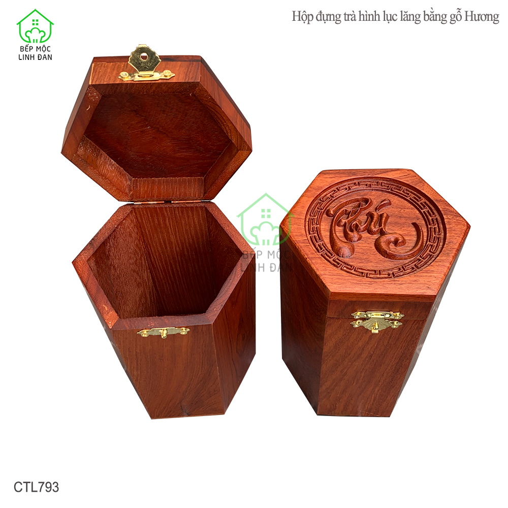 Hộp Đựng Chè Bằng Gỗ Hương HAHANCO Chạm Khắc Nổi Chữ Phúc