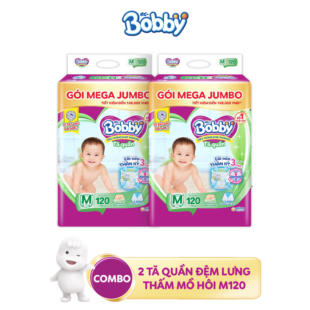 Combo 2 Tã quần Bobby có đệm lưng thấm mồ hôi đủ size