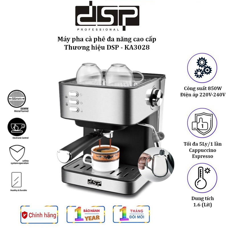 Máy pha cà phê nhãn hiệu DSP KA3028 công suất 850W phù hợp cho cá nhân, gia đình hoặc văn phòng nhỏ - Hàng Nhập Khẩu