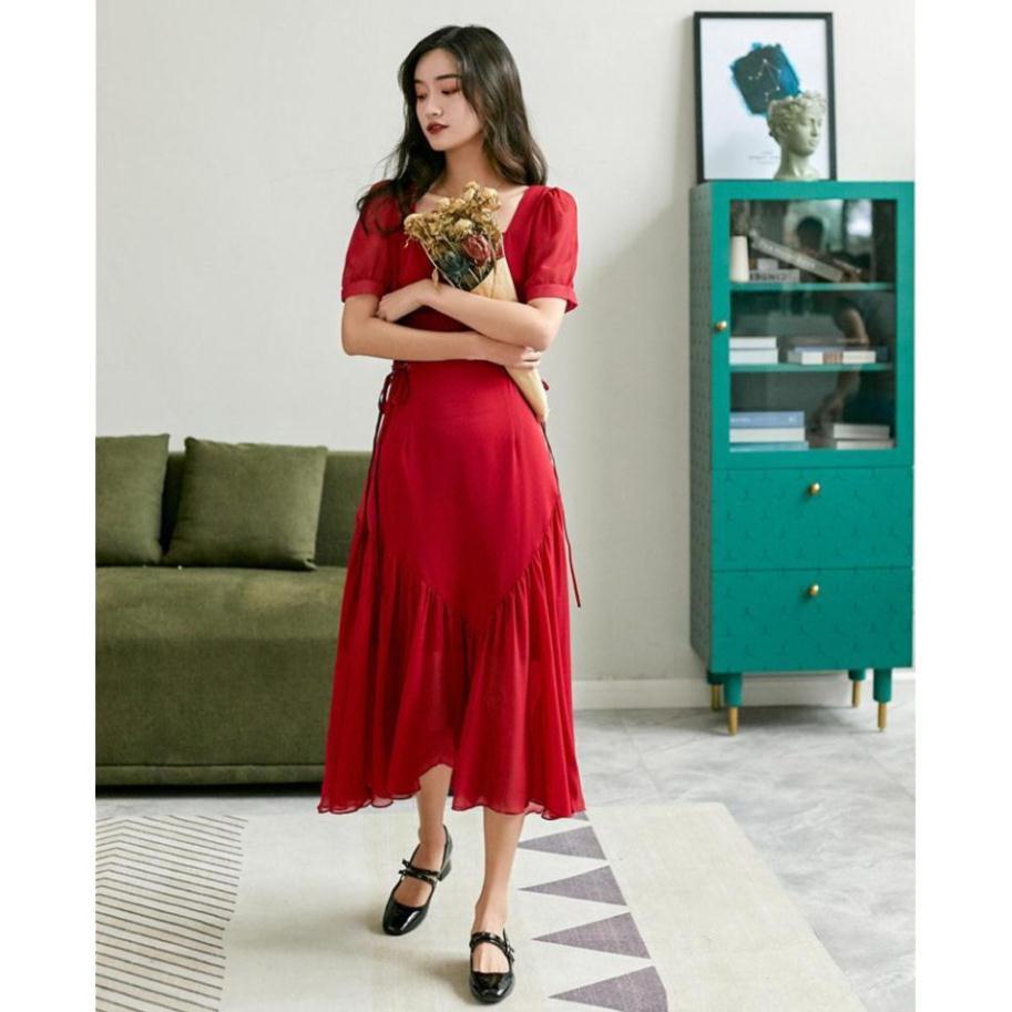 Đầm Đỏ Dây Đan Hepburn - phong cách Retro - Hàng Cao Cấp