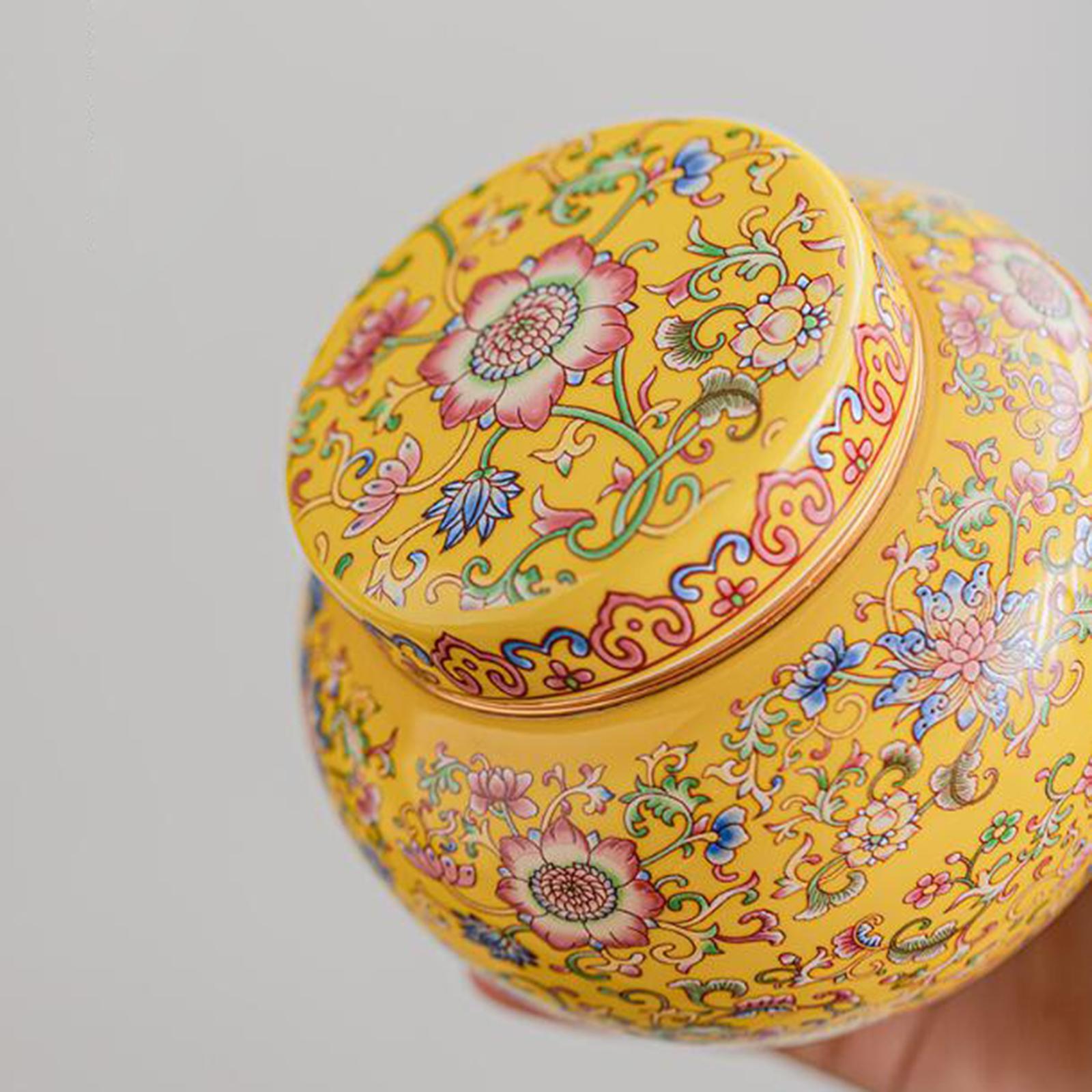 Tea Canister Floral Temple Jar with Lid Multipurpose Artwork Storage Container Desk Jar Vase Ceramic Ginger Jar for Dining Room Office Decor