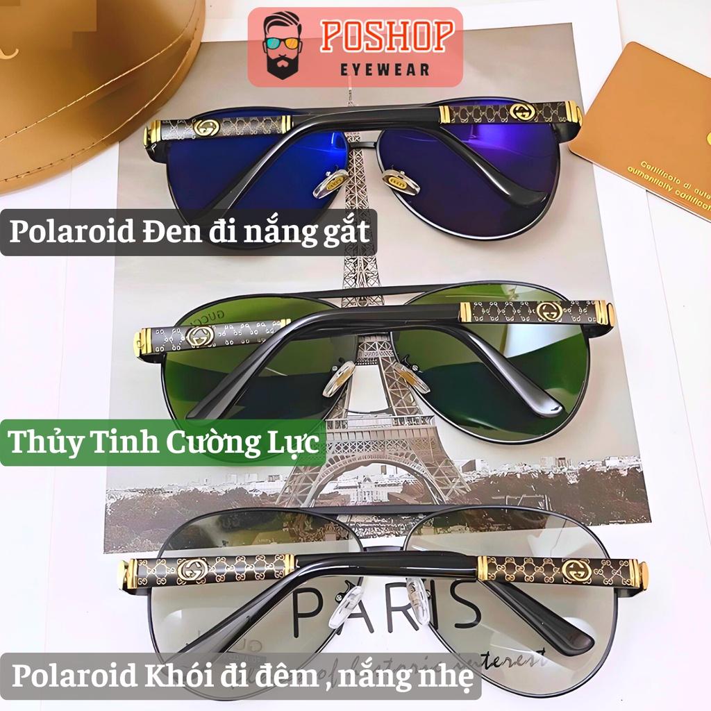 Mắt kính mát nam cao cấp POSHOP gọng kim loại phi công tròng phân cực polaroid chống uv400 GCNAM7006