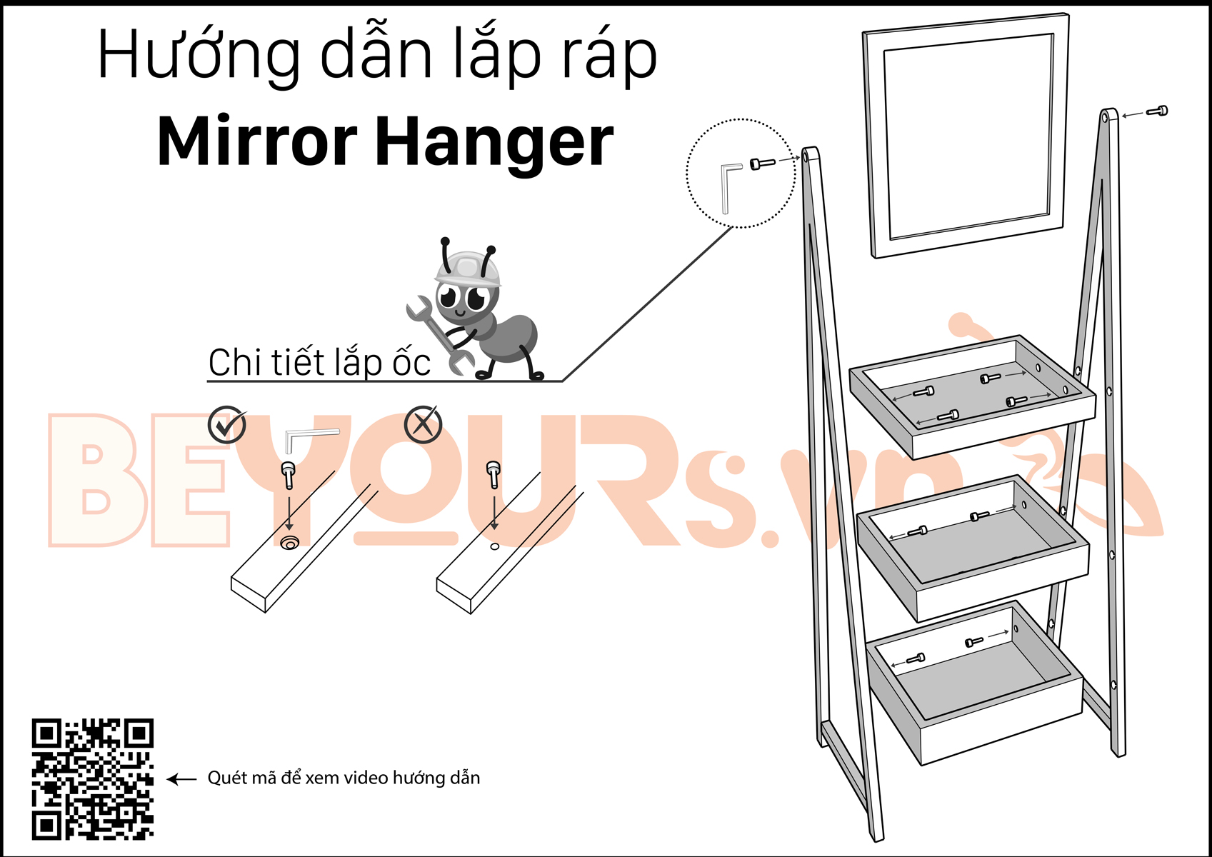 Gương Đứng Soi Trang Điểm Gỗ Hàn Quốc Mirror Hanger Nội Thất Kiểu Hàn BEYOURs