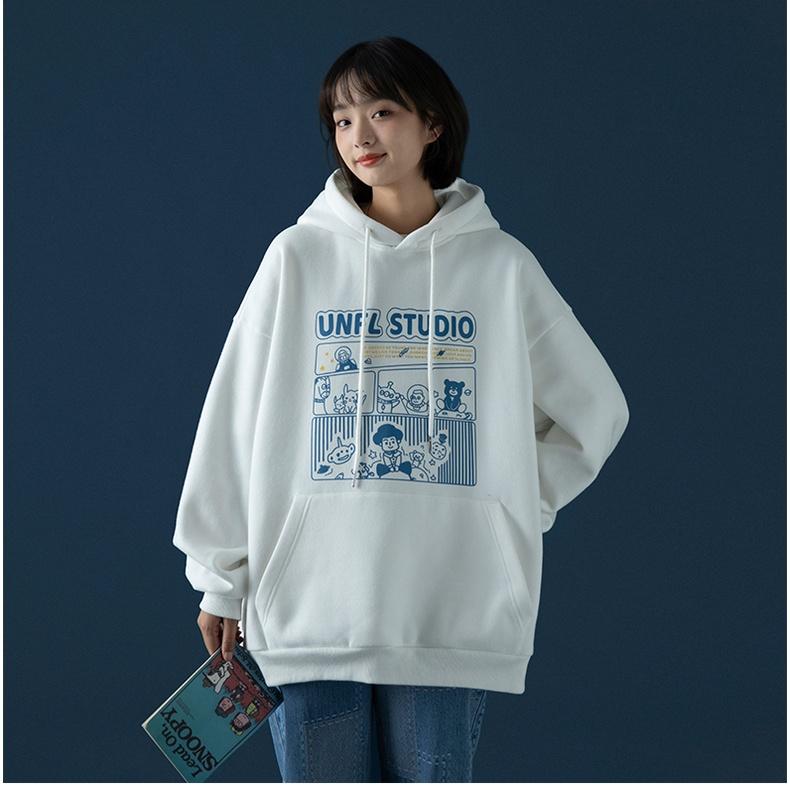 Áo Hoodie Nữ From Rộng Nỉ Bông Có Mũ Hai lớp In Chữ trước ngực