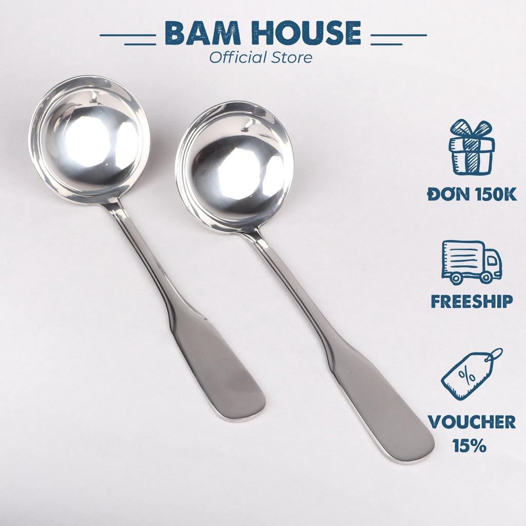 Vá canh inox Bam House cán dày lòng tròn VLT05 cao cấp - Vá múc canh inox Va canh inox Va muc canh