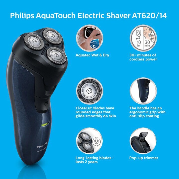 Máy cạo râu khô và ướt Philips Norelco AT620/81 tích hợp đầu tỉa tóc mai - Hàng Nhập Khẩu