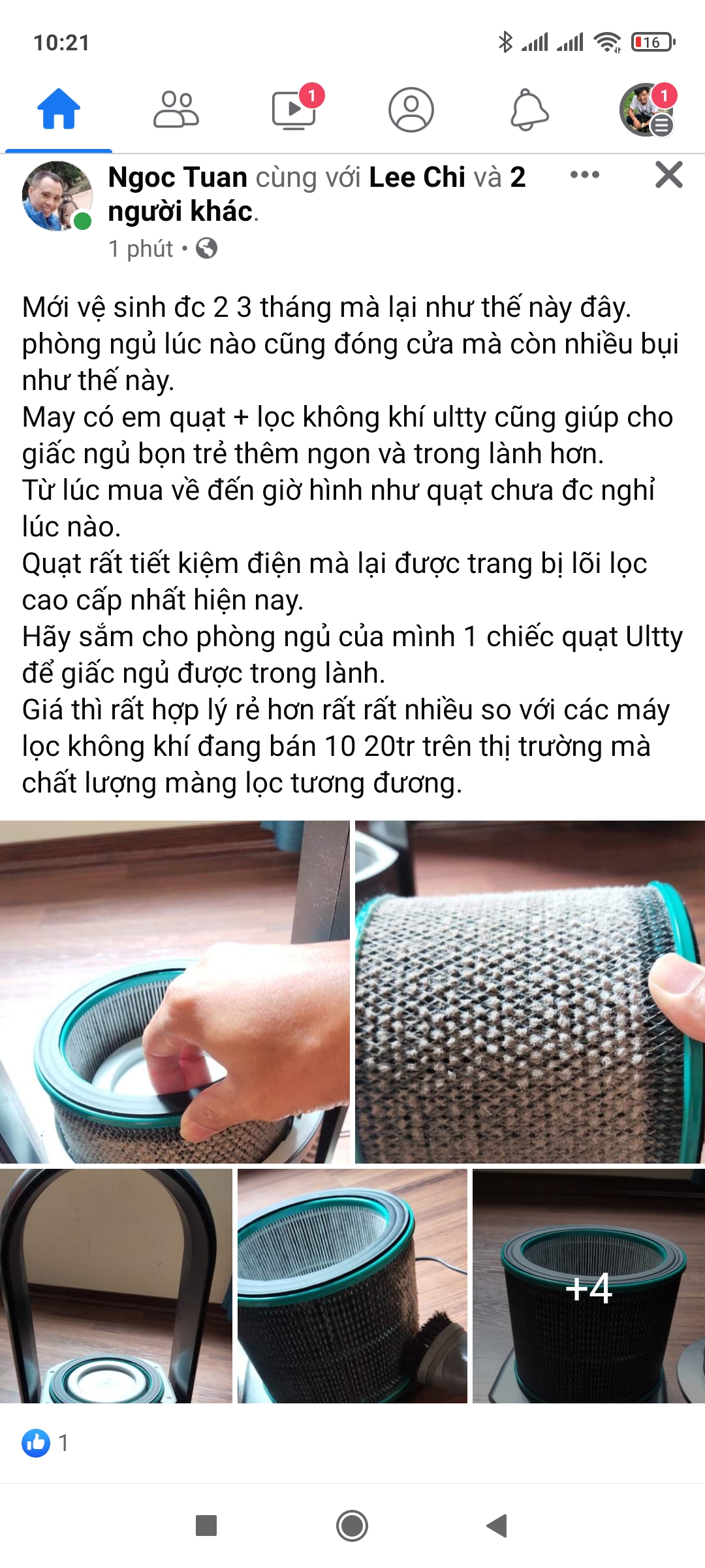 Combo Máy Lọc Không Khí U ULTTY SKJ CR021 Dạng Quạt Màu Đen + Màng lọc HEPA H13 Nano Phân Tử Bạc - Hàng Chính Hãng