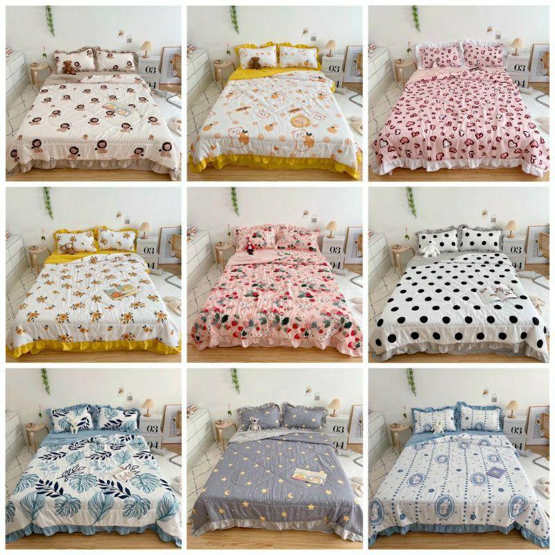 Bộ Chăn Ga Gối Cotton Đũi Bèo Chăn Chần Hè Cao Cấp Mẫu Mới 2021