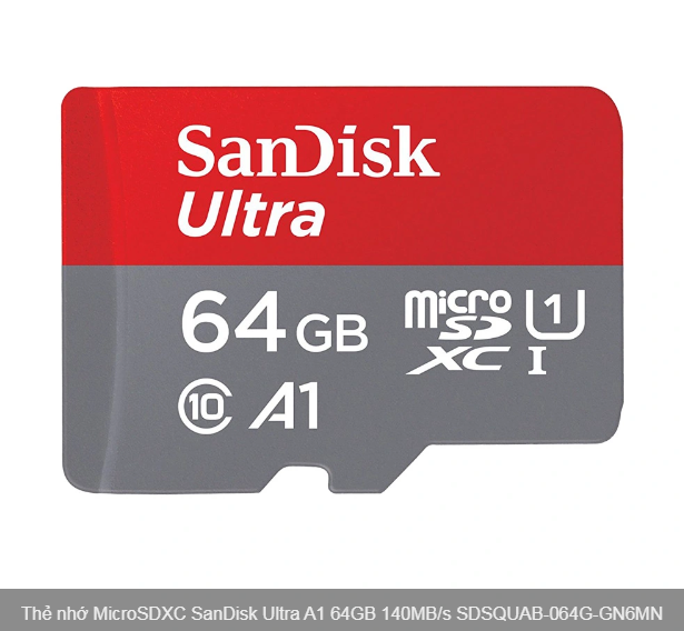 Thẻ Nhớ microSD 64GB SanDisk Ultra A1 140MB/s SDSQUAB-064G-GN6MN- Hàng chính hãng