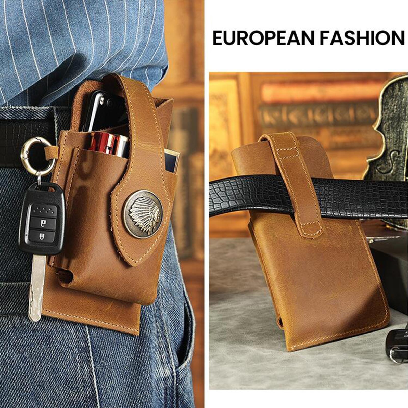 Leather Belt Phone Pouch, Cell Phone Holster, Universal Leather Phone Case with Belt Clip, for Men and Women