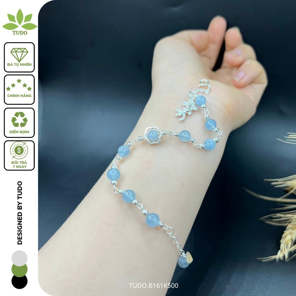 Vòng Tay Nữ Đẹp - Vòng Phong Thủy Mệnh Thủy Mộc TUDO B161K500 VCBAQUA Charm Bạc Hoa, Cá Vô Ưu, có dây Freesize
