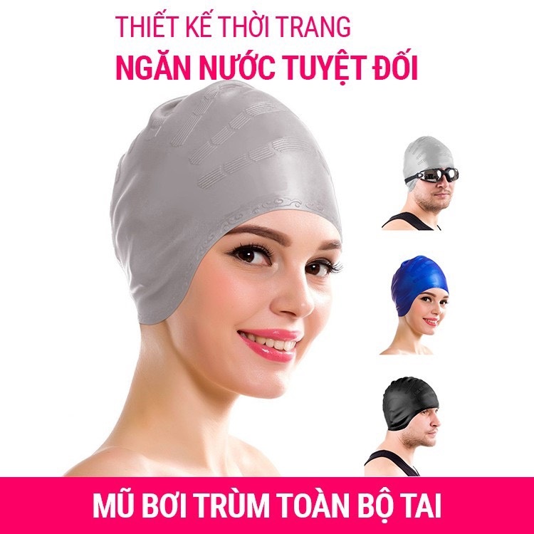 Mũ bơi người lớn chất liệu silicone cao cấp dododios dùng được cho nam, nữ ngăn nước, trùm được búi tóc dài - Mũ bơi trùm tai - Mũ bơi trùm búi tóc - Chính hãng dododios