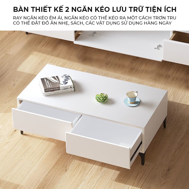 Bàn trà sofa thông minh tone trắng phong cách hiện đại thương hiệu IGA - GP319