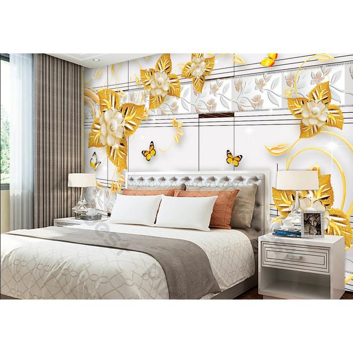 Tranh dán tường Phong cách Bắc Âu hoa và bướm sang trọng, tranh dán tường 3d hiện đại MS1184077
