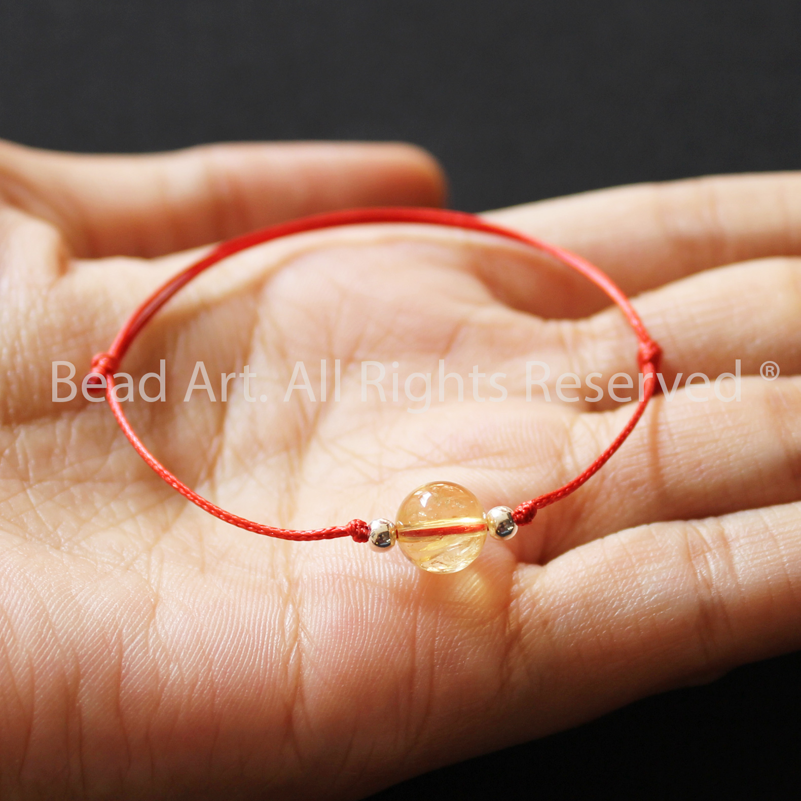 Vòng Tay Thắt Dây Đá Thạch Anh Vàng, Citrine 7.5MM-8MM Tự Nhiên Và Bạc 925, Vòng Tay Phong Thuỷ, Chuỗi Hạt, Mệnh Thổ, Kim - Bead Art