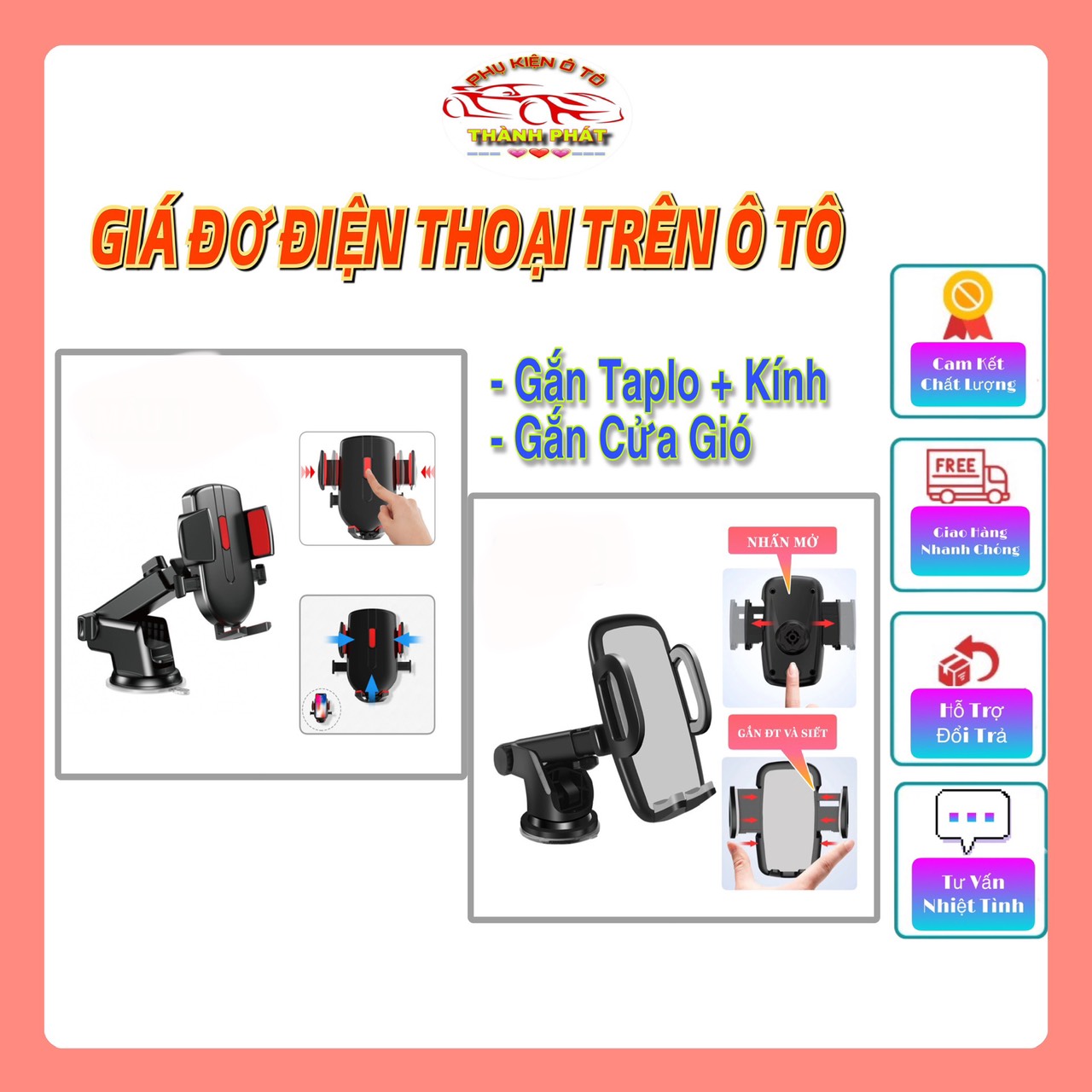 Giá đỡ điện thoại trên ô tô xe hơi gắn taplo và kính xe - Kẹp điện thoại ô tô xoay 360 độ thông minh A052