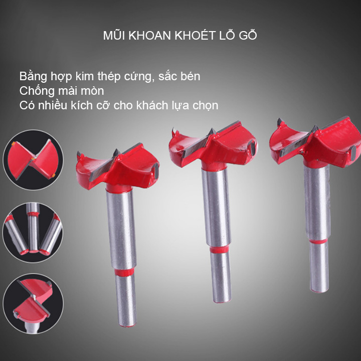 Mũi khoan khoét lỗ gỗ, loại tốt, có nhiều kích thước cho khách lựa chọn