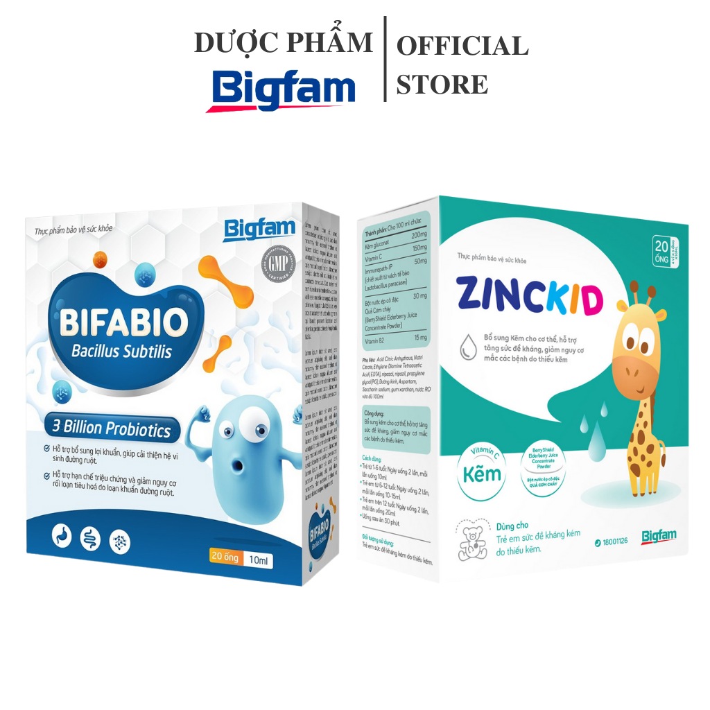 Bộ sản phẩm Zinc và Bifabio Bigfam nâng cao đề kháng, cải thiện hệ tiêu hóa cho bé