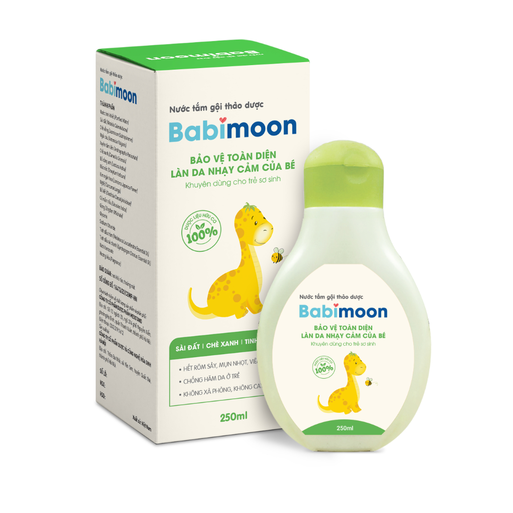 Nước Tắm Gội Thảo Dược BABIMOON Medstand Chai 250ml phòng rôm sảy mẩn ngứa, ngừa cảm lạnh cho bé