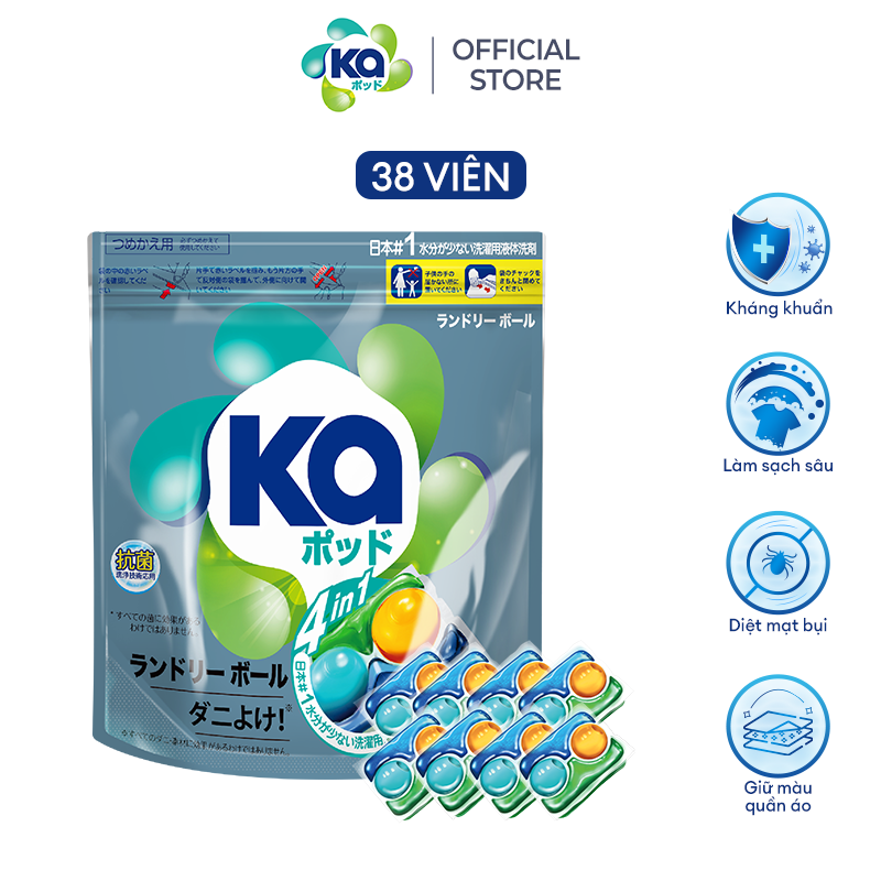 Viên Giặt Quần Áo loại bỏ mạt bụi KA pod Anti-dustmite 4trong1 diệt mạt bụi, làm sạch sâu, kháng khuẩn, giữ màu vải