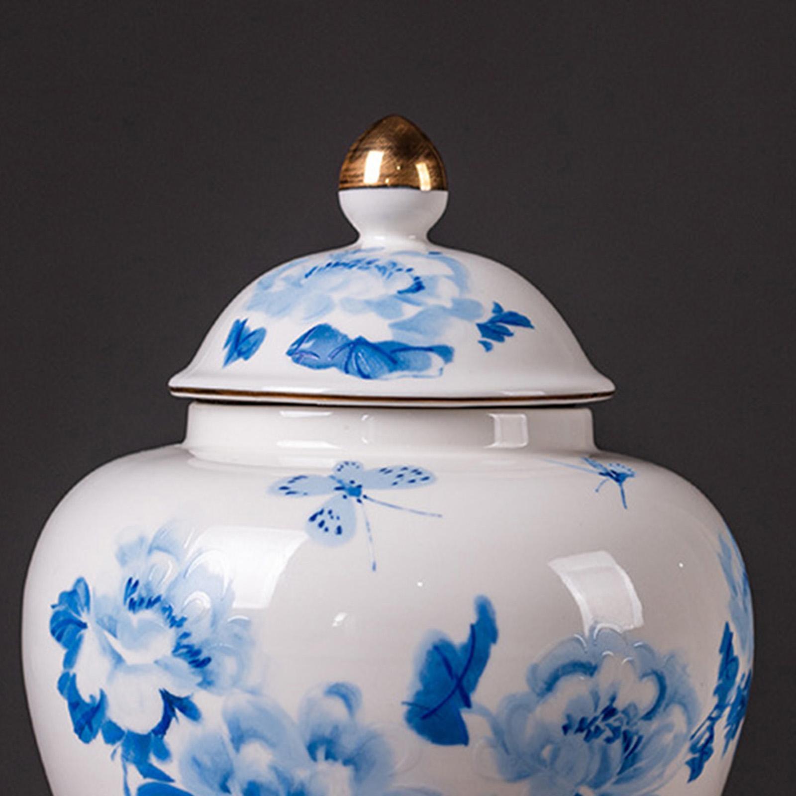 Oriental Ceramic Ginger Jar Porcelain Temple Jar  White Tea Tin