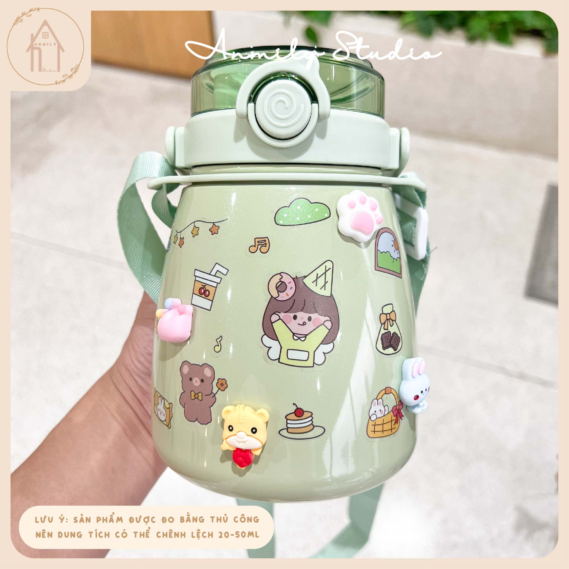 Bình Giữ Nhiệt Cute Chất Lượng Cao Dung Tích Lớn 1000ml Có Ống Hút Kèm Theo, Tặng Sticker 2D, 3D.