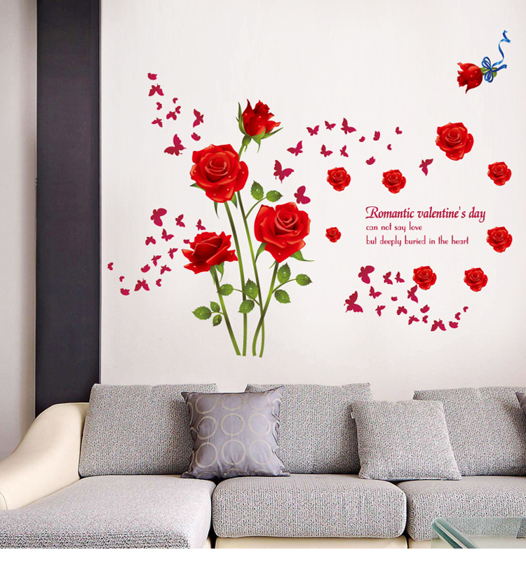 TRANH DECAL DÁN TƯỜNG 3D CAO CẤP HOA HỒNG ĐỎ -TÌNH YÊU LÃNG MẠN