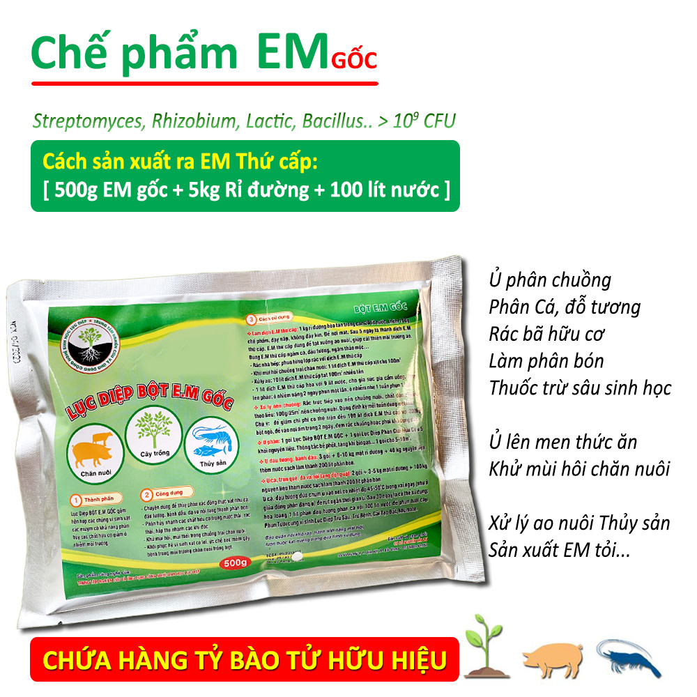 Combo 3 gói Chế phẩm sinh học EM gốc 500g - Chứa hàng tỷ vi sinh vật có lợi - Ủ rác bã hữu cơ làm phân bón - Xử lý mùi hôi