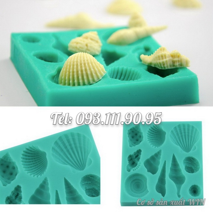 Khuôn silicon làm rau câu, socola 10 con sò, ốc biển - Mã số 1174