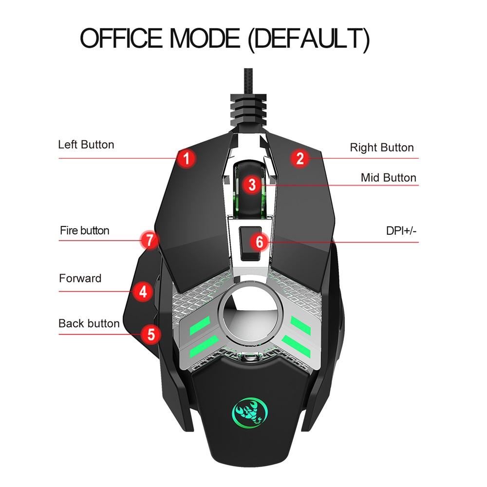 Chuột chơi game có dây HXSJ J200 bảy phím Macro DPI có thể điều chỉnh RGB