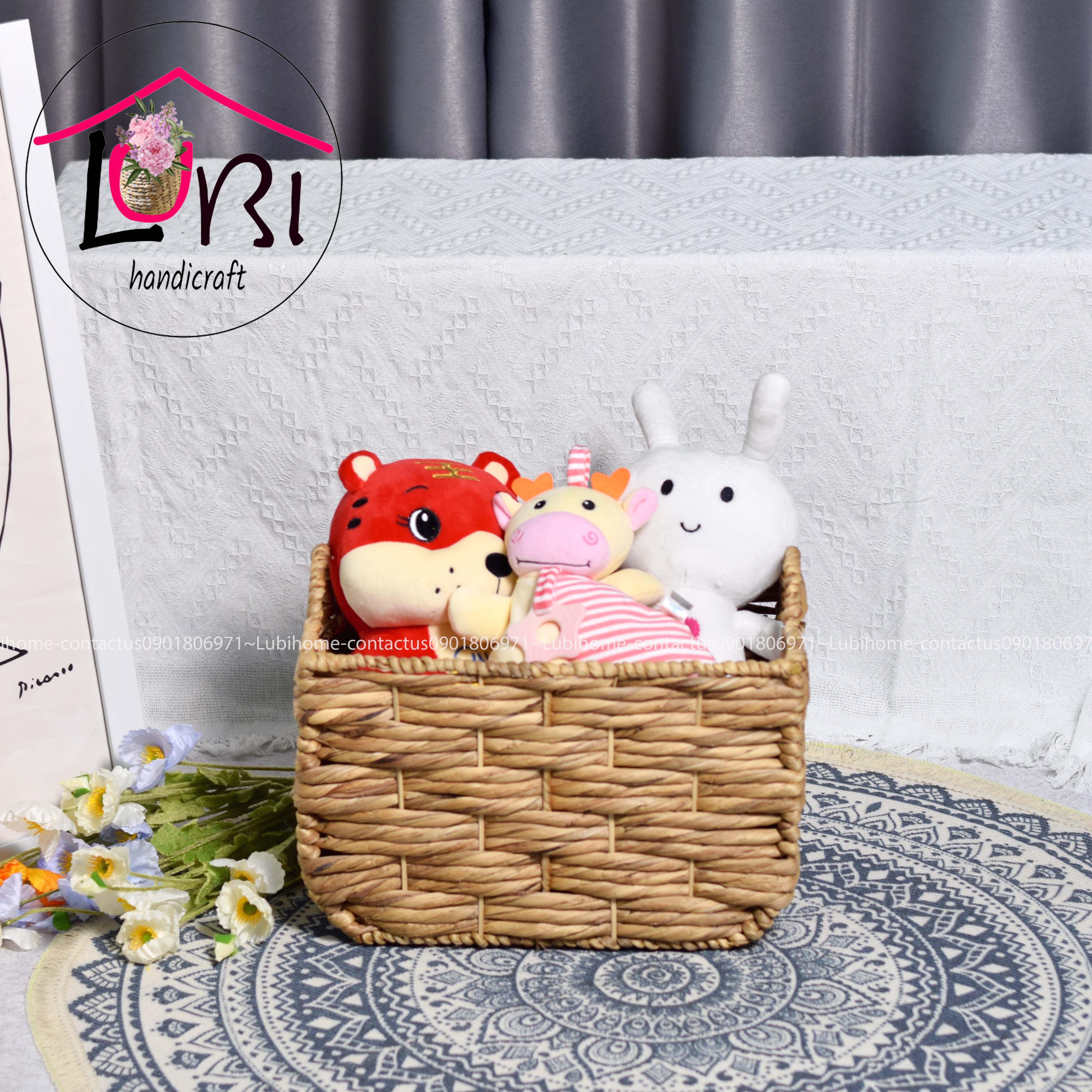 Lubihandicraft - Sọt đựng đồ đan lục bình hình chữ nhật bầu đáy - xinh xắn, bền chắc