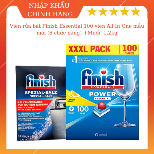 Combo Muối Finish 1.2kg+ Viên rửa bát Finish All in one 100 viên (NK EU )