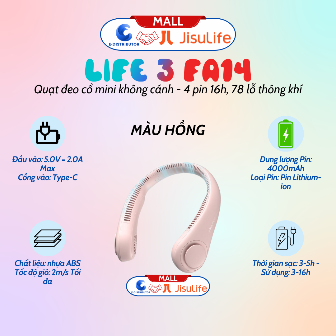 Quạt mini đeo cổ không cánh Jisulife Neck Fan Life 3 FA14 - Hàng chính hãng