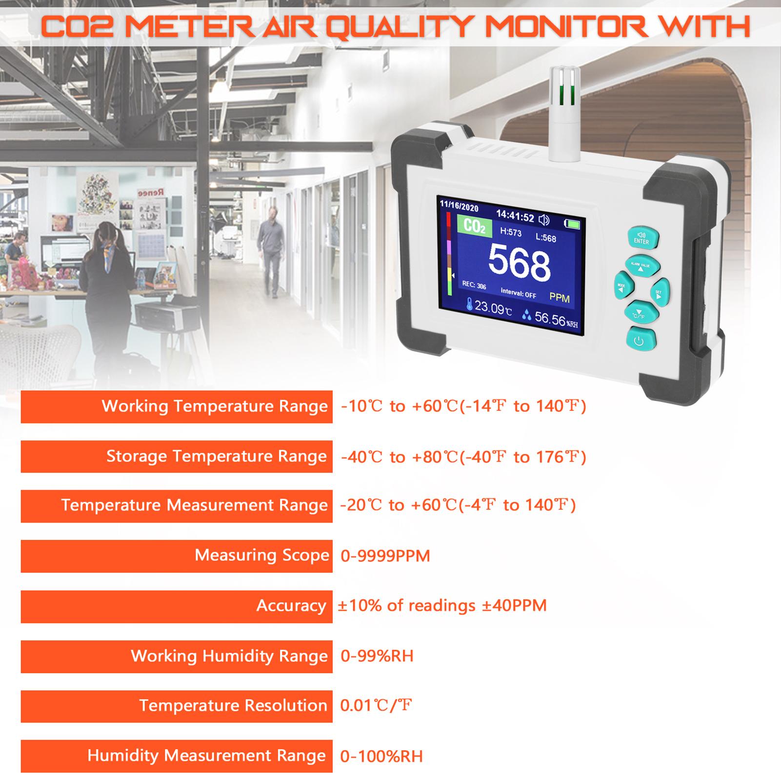 3.2inch TFT Full Color Display Carbon Dioxide Detector Portable CO2 Tester Rechargeable Air Quality Meter with Storage