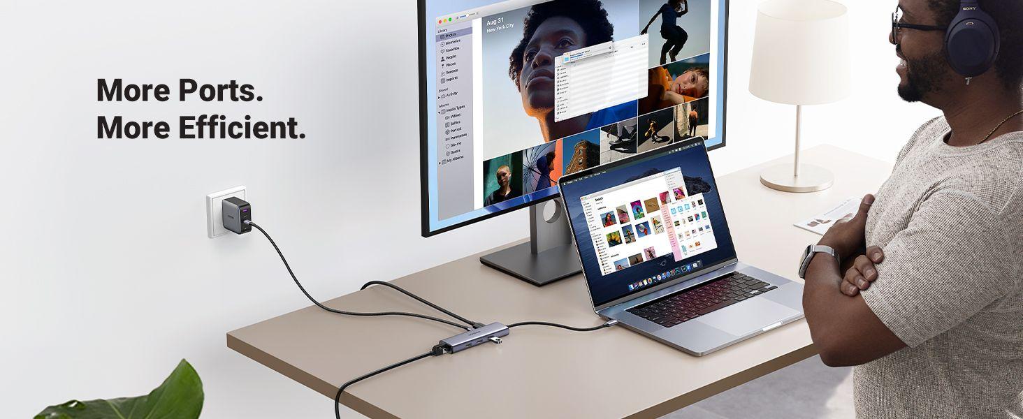 Ugreen 15598 USB type C sang 1 x HDMI 4K30Hz + 3 x USB 3.0 + 1 x RJ45 1Gbps + 1 x USB-C PD100W Bộ chuyển 6in1 Ugreen CM512 - Hàng Chính Hãng