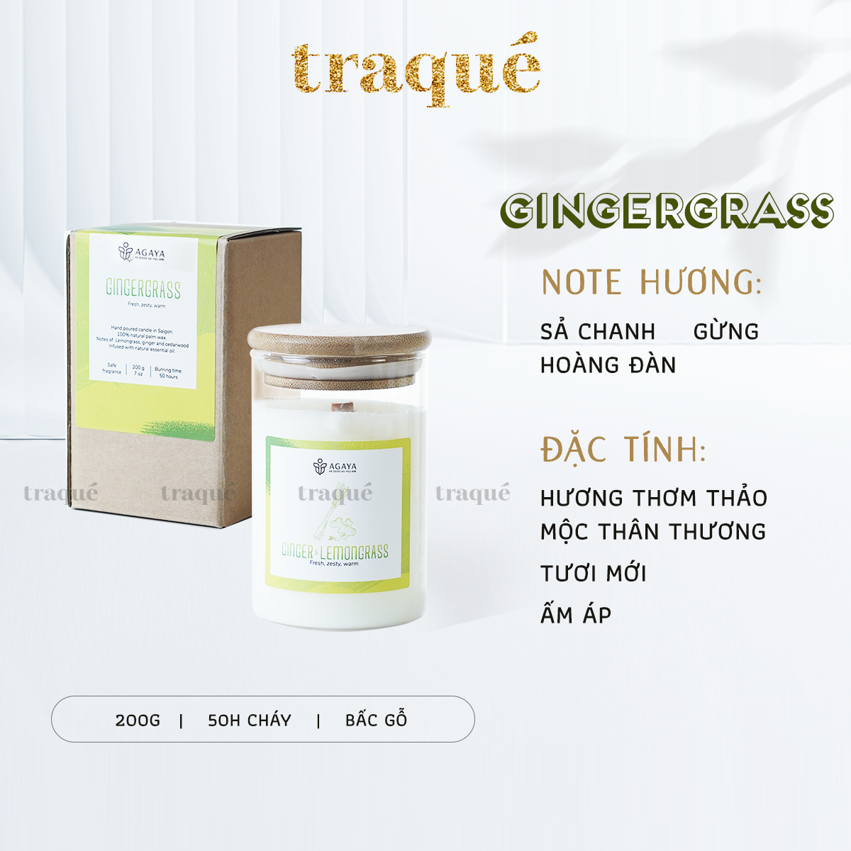 Nến thơm tinh dầu cao cấp không khói an toàn Candle Cup - GINGERGRASS/GỪNG SẢ - M - 200G