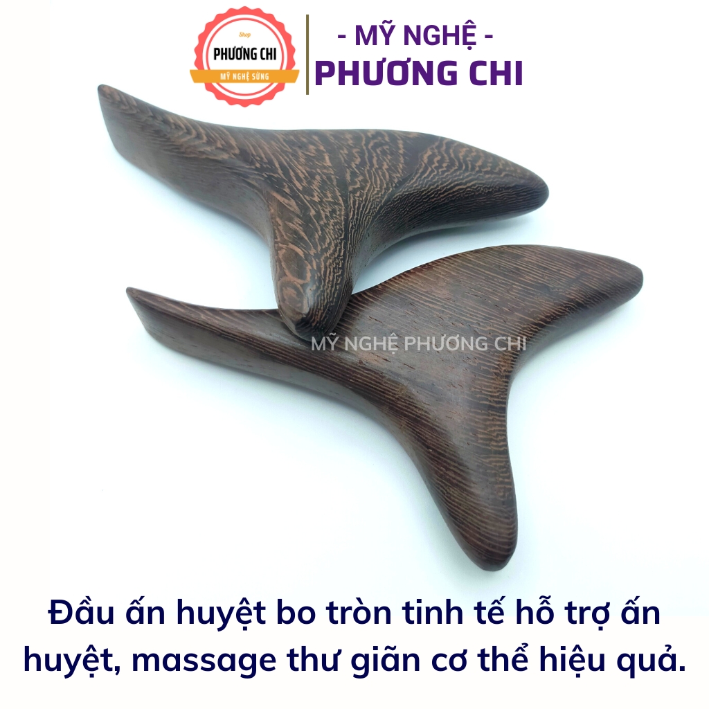 Cây ấn huyệt cạo gió chim én làm từ gỗ mun vân đen tự nhiên | Mỹ Nghệ Phương Chi