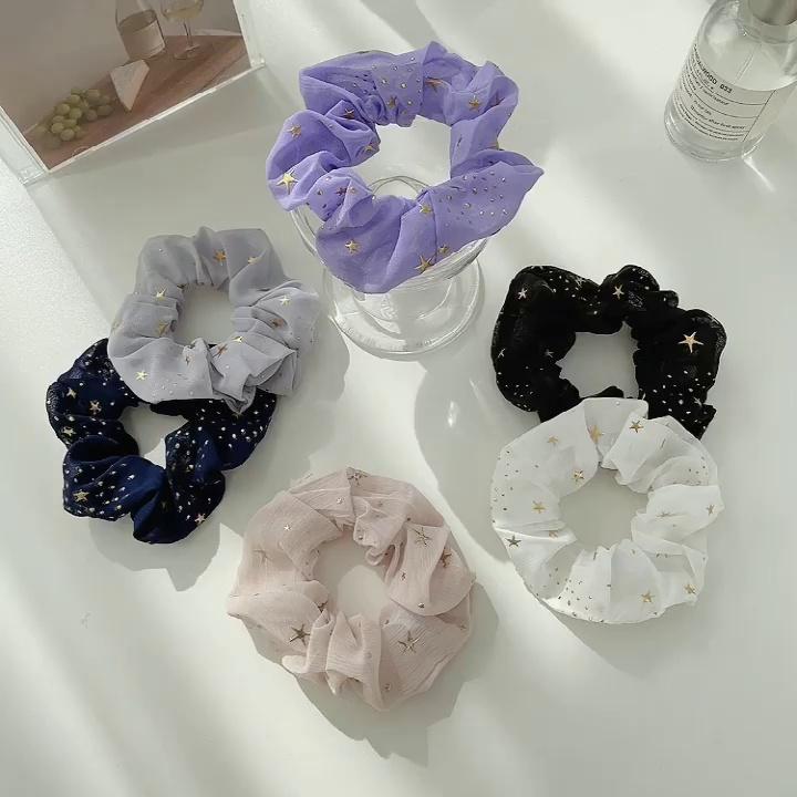 Scrunchies cột tóc, buộc tóc sợi lưới, họa tiết ánh sao, nhiều màu thanh lịch PK1023