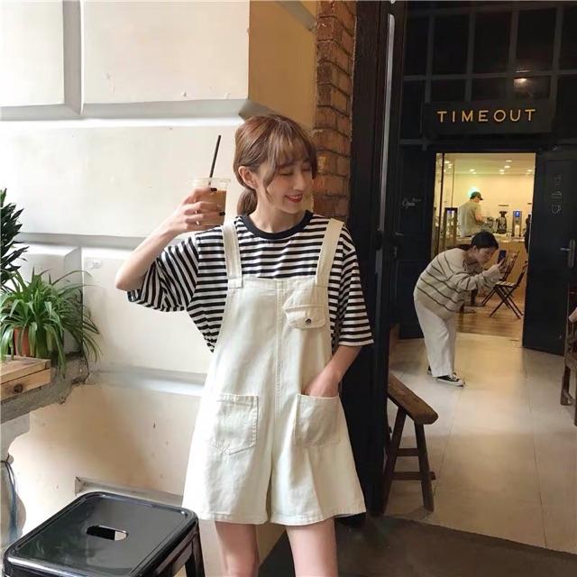 Yếm quần nữ kaki trắng túi trước ulzzang hàn quốc