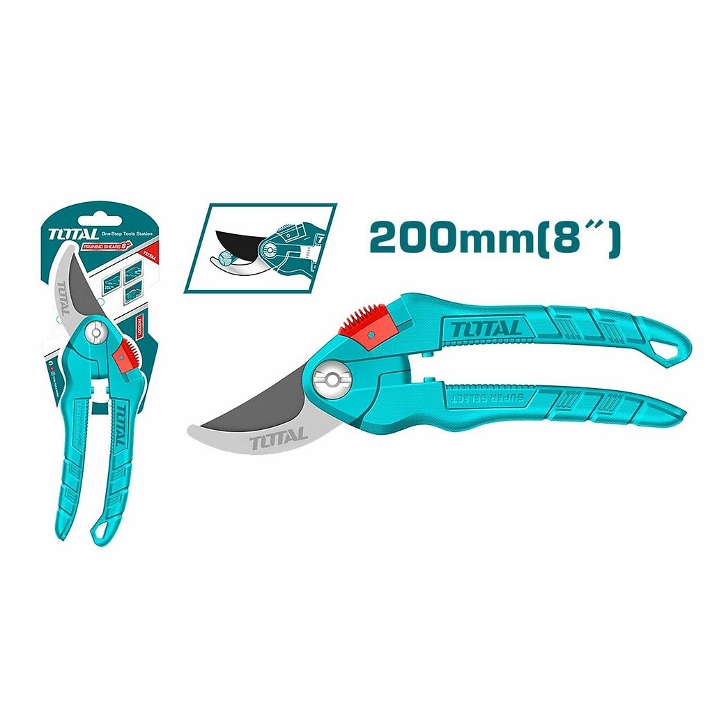 Kéo cắt tỉa cây kiểng, cành cây chuyên dụng làm vườn 8in TOTAL THT0201 - Dài 20cm, Cắt tỉa cây cảnh, Lưỡi thép carbon, tay cầm pp nhám - Tốc độ 247