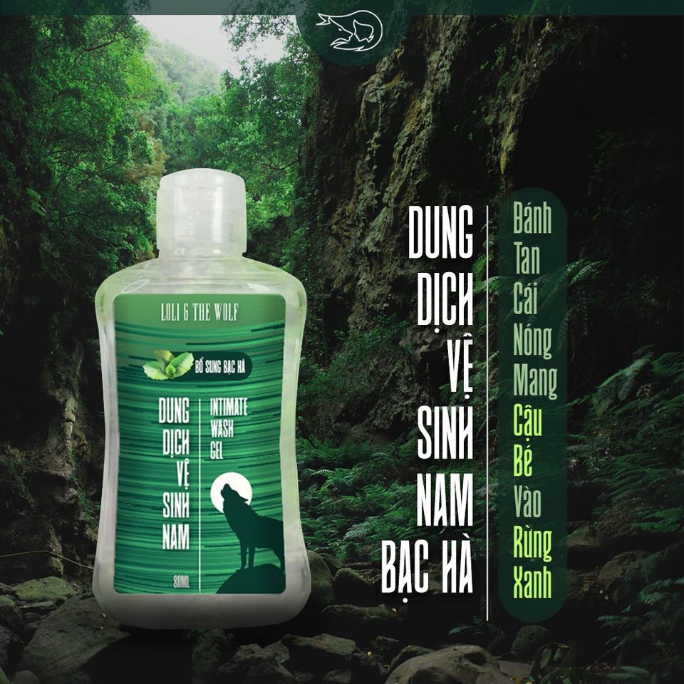 Dung dịch vệ sinh nam LOLI &amp; THE WOLF chai nhỏ gọn 80ml - Extra Mint, Tặng Kèm Mút Rửa Mặt