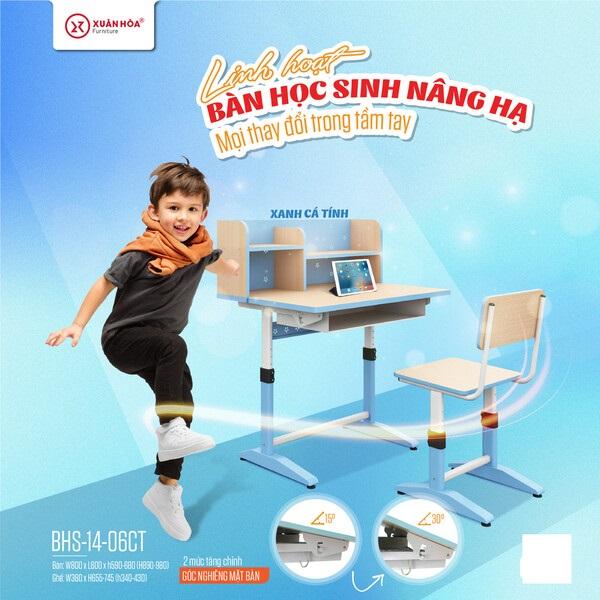 Bộ Bàn Ghế Học Sinh Xuân Hòa BHS-14-06CT Có Giá Sách