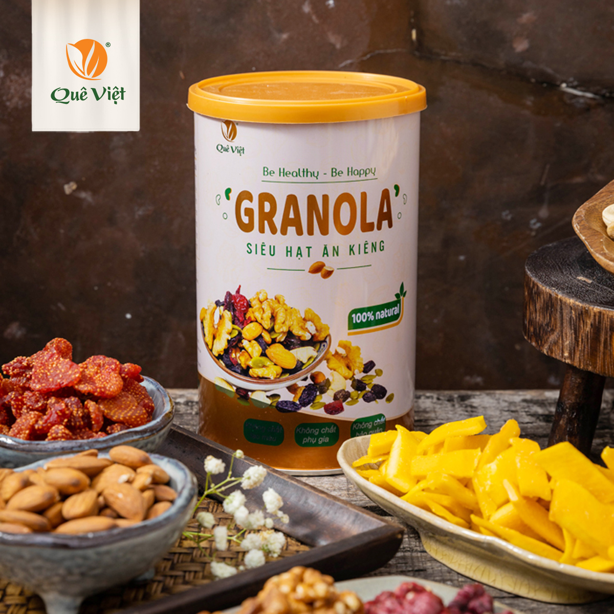 Granola siêu hạt ngũ cốc ăn kiêng Quê Việt, nguyên liệu hữu cơ - combo 5 hộp x 500g/hộp