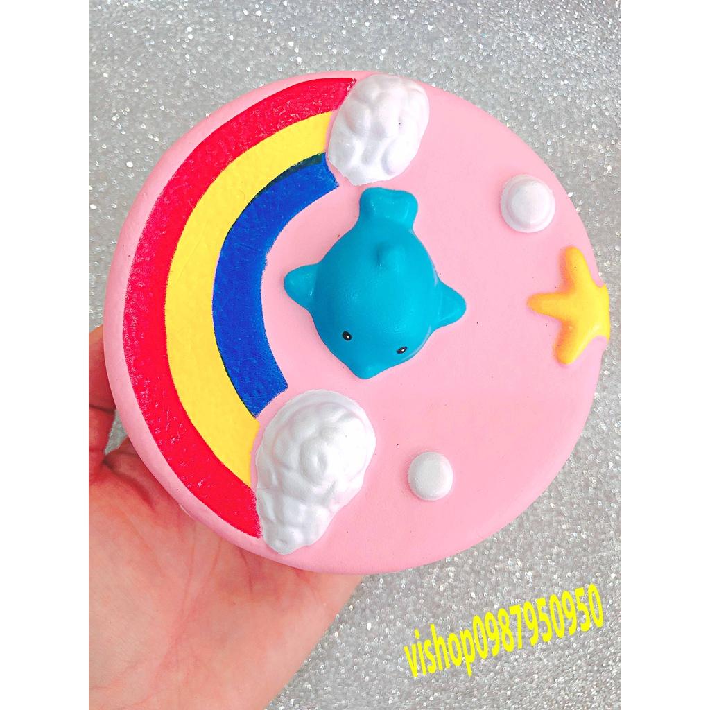 Squishy Lớn JUMBO Hình bánh cá heo cầu vồng Đồ Chơi Xốp Giảm Stress Hình mềm mịn dễ Thương đàn hồi Cho Bé